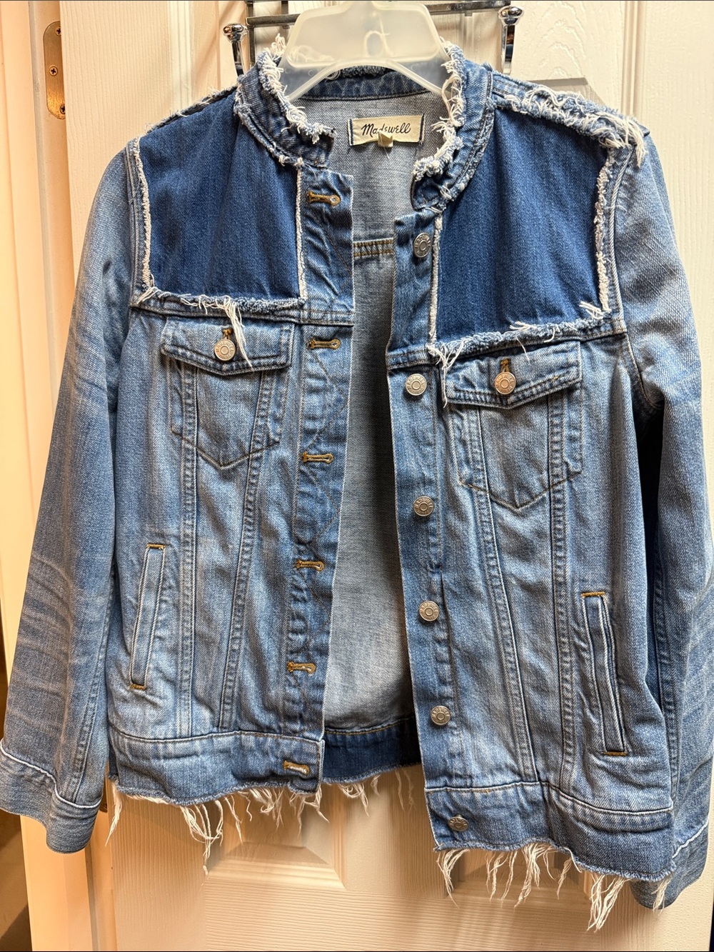 Madewell Two-Tone Distressed Blue Denim Jacket
